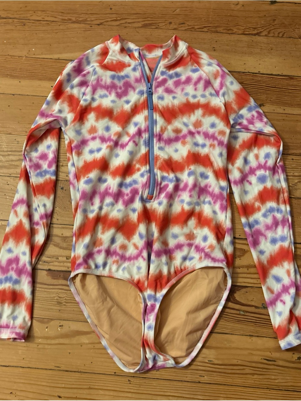 Crewcuts Tie Dye Long Sleeve Zip Rash Guard UPF 50+ Girls Swimsuit Size 14 Modes